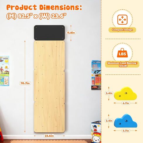 Wooden Climbing Wall for Kids, Indoor Climbing Wall Panels with 12 Rock Holds, Montessori Climbing Toy for Playroom & Home Gym, Aged 3+ in Kuwait