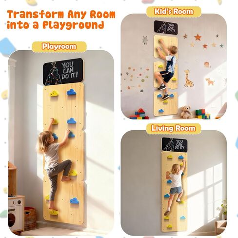 Wooden Climbing Wall for Kids, Indoor Climbing Wall Panels with 12 Rock Holds, Montessori Climbing Toy for Playroom & Home Gym, Aged 3+ in Kuwait