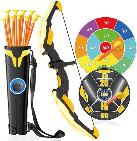 TIGTECGAME Bow and Arrow for Kids, LED Light Up Archery Shooting Set, 10 Suction Cup Arrows, Indoor Outdoor Backyard Game Toys for Boys & Girls Ages 4-12, Birthday in Saudi Arabia