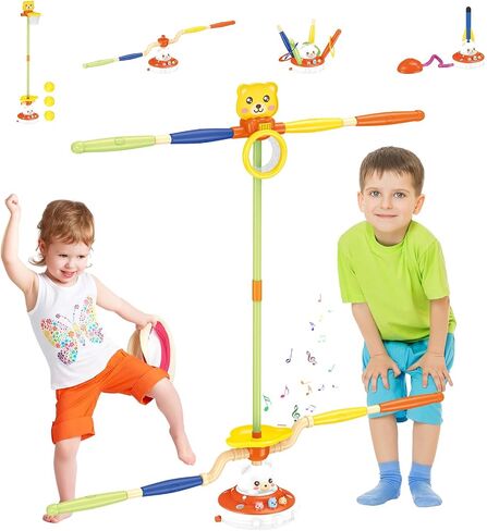 Sports Outdoors Play Toys - 5 in 1 Musical Jump Ring Toss Game Stomping Launch Rocket Launcher Basketball Throw for Kids - Indoor Outside Obstacle Avoidance Gifts for Toddlers Ages 3 4 5 6 7 8 9 in Kuwait
