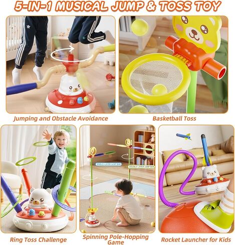 Sports Outdoors Play Toys - 5 in 1 Musical Jump Ring Toss Game Stomping Launch Rocket Launcher Basketball Throw for Kids - Indoor Outside Obstacle Avoidance Gifts for Toddlers Ages 3 4 5 6 7 8 9 in Kuwait