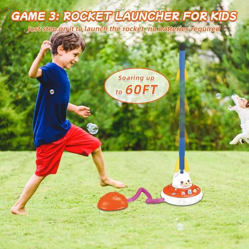 Sports Outdoors Play Toys - 5 in 1 Musical Jump Ring Toss Game Stomping Launch Rocket Launcher Basketball Throw for Kids - Indoor Outside Obstacle Avoidance Gifts for Toddlers Ages 3 4 5 6 7 8 9 in Kuwait