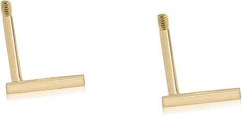 Hoberta Real 14K Solid Gold Tiny Line Bar Stud Earrings for Women & Girls - Hypoallergenic for Sensitive Ears, Small & Minimalist Jewelry for Gift (Small Line Yellow Gold) in Kuwait