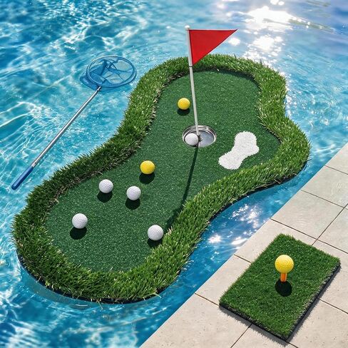 Floating Golf Green for Pool with Ball Retriever 47"x23" Complete 10Pcs Set in Kuwait