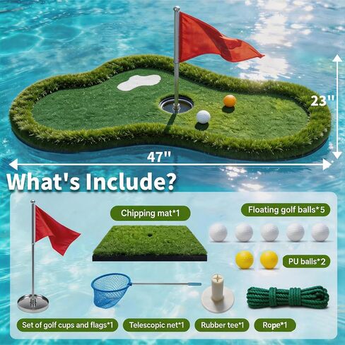 Floating Golf Green for Pool with Ball Retriever 47"x23" Complete 10Pcs Set in Kuwait