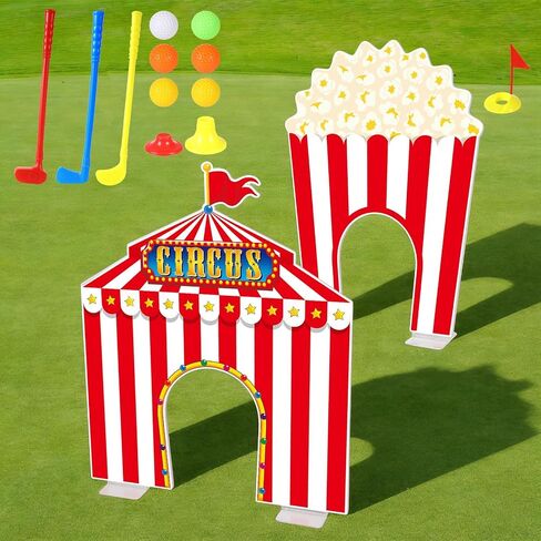 19 PCS Carnival Party Mini Golf Game Set Circus Tent Popcorn Game Set Include Clubs Balls Carnival Themed Obstacles for Groups Circus Birthday Golf Gaming Indoor Family Party Decoration in Kuwait