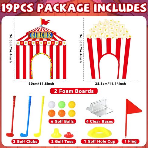 19 PCS Carnival Party Mini Golf Game Set Circus Tent Popcorn Game Set Include Clubs Balls Carnival Themed Obstacles for Groups Circus Birthday Golf Gaming Indoor Family Party Decoration in Kuwait