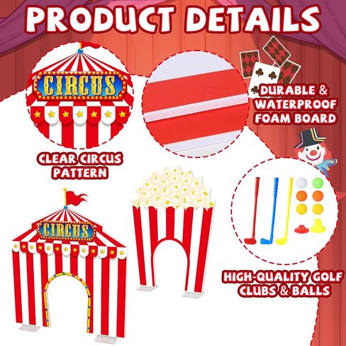 19 PCS Carnival Party Mini Golf Game Set Circus Tent Popcorn Game Set Include Clubs Balls Carnival Themed Obstacles for Groups Circus Birthday Golf Gaming Indoor Family Party Decoration in Kuwait