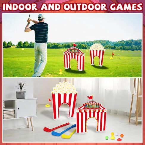 19 PCS Carnival Party Mini Golf Game Set Circus Tent Popcorn Game Set Include Clubs Balls Carnival Themed Obstacles for Groups Circus Birthday Golf Gaming Indoor Family Party Decoration in Kuwait