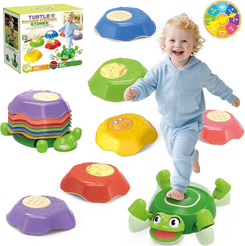 8 PCs Turtle Stepping Stones for Kids, Durable Non-Slip Sensory Balance Stepping Stones with Game Spinner Promoting Toddler's Balance & Coordination Skills, Indoor & Outdoor Toys in Saudi Arabia