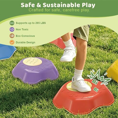 8 PCs Turtle Stepping Stones for Kids, Durable Non-Slip Sensory Balance Stepping Stones with Game Spinner Promoting Toddler's Balance & Coordination Skills, Indoor & Outdoor Toys in Saudi Arabia