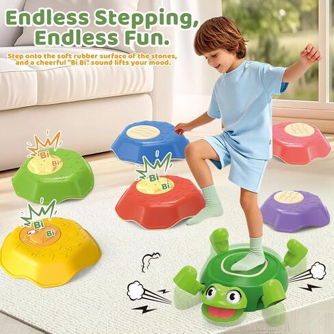 8 PCs Turtle Stepping Stones for Kids, Durable Non-Slip Sensory Balance Stepping Stones with Game Spinner Promoting Toddler's Balance & Coordination Skills, Indoor & Outdoor Toys in Saudi Arabia