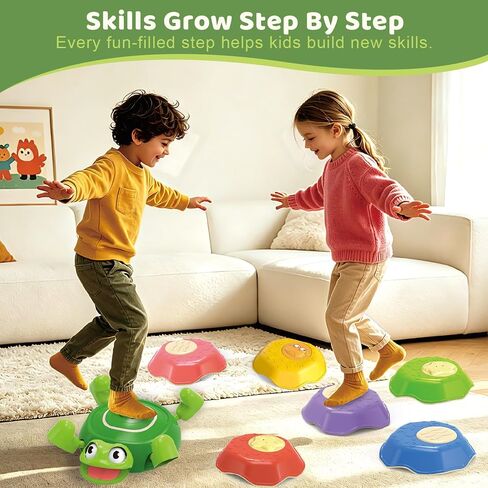 8 PCs Turtle Stepping Stones for Kids, Durable Non-Slip Sensory Balance Stepping Stones with Game Spinner Promoting Toddler's Balance & Coordination Skills, Indoor & Outdoor Toys in Saudi Arabia