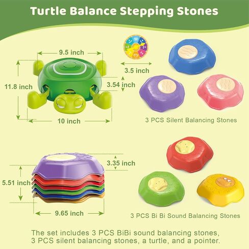 8 PCs Turtle Stepping Stones for Kids, Durable Non-Slip Sensory Balance Stepping Stones with Game Spinner Promoting Toddler's Balance & Coordination Skills, Indoor & Outdoor Toys in Saudi Arabia