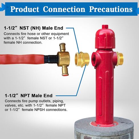 Fire Equipment Hexagonal Nipple Fitting Brass Fire Hose Adapter 1-1/2" NPT Male x 1-1/2" NST (NH) Male,Double Male Fire Hose Hydrant Adapter for Fire Hydrants,Hoses (1-1/2" NPTx 1-1/2" NST (NH)) in Kuwait