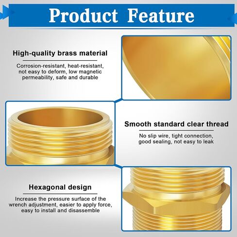 Fire Equipment Hexagonal Nipple Fitting Brass Fire Hose Adapter 1-1/2" NPT Male x 1-1/2" NST (NH) Male,Double Male Fire Hose Hydrant Adapter for Fire Hydrants,Hoses (1-1/2" NPTx 1-1/2" NST (NH)) in Kuwait