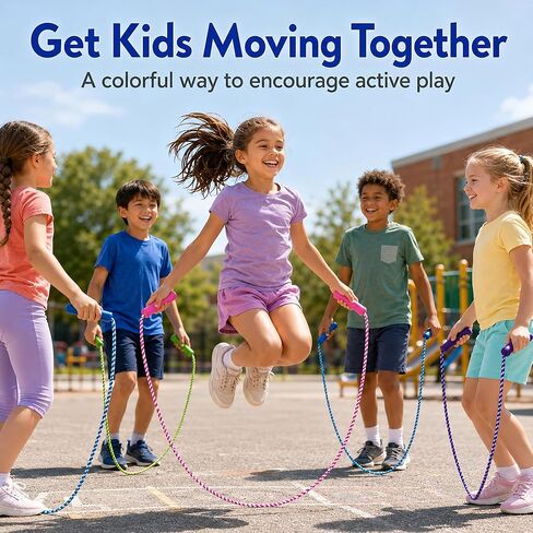 GiftExpress Adjustable Size Colorful Jump Rope for Kids and Teens - Outdoor Indoor Fun Games Skipping Rope Exercise Fitness Activity and Party Favor in Kuwait