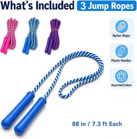 GiftExpress Adjustable Size Colorful Jump Rope for Kids and Teens - Outdoor Indoor Fun Games Skipping Rope Exercise Fitness Activity and Party Favor in Kuwait