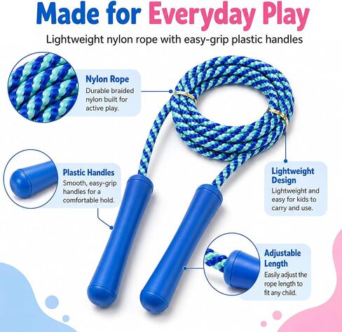 GiftExpress Adjustable Size Colorful Jump Rope for Kids and Teens - Outdoor Indoor Fun Games Skipping Rope Exercise Fitness Activity and Party Favor in Kuwait