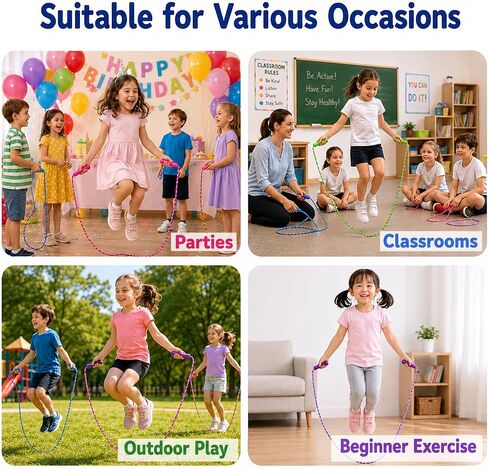 GiftExpress Adjustable Size Colorful Jump Rope for Kids and Teens - Outdoor Indoor Fun Games Skipping Rope Exercise Fitness Activity and Party Favor in Kuwait