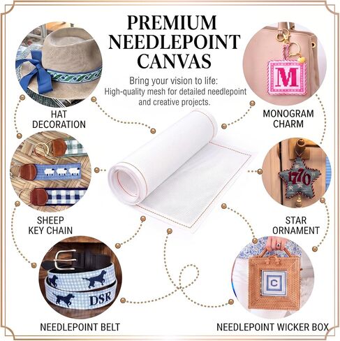 Mono Deluxe Needlepoint Canvas, 17" x 40", 100% Cotton Rolled Blank Cross Stitch Fabric, Rolled for No Crease, 18 Mesh, White in Kuwait