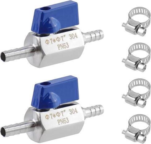 Antrader 4 Pcs Forged Brass Ball Valve Mini Shut Off Switch, 1/4" Hose Barb x 1/4" Hose Barb, 180 Degree Operation Handle in Kuwait