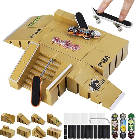 Skate Park Kit, Bigger Skate Park Kit Ramp Parts for Finger Skateboard Fingerboard Ramp Skate Park Kit Part Training Props with 3 Finger Decks 2 Finger Bike A Pair Skates Scooters in Kuwait