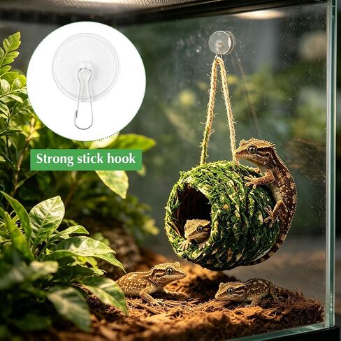 Mossy Caves Hideout, Crested Gecko Tank Accessories, Green Cave Hide Made with Natural Moss for Reptiles and Amphibians, Hide for Crested Gecko, Terrarium & Vivarium Decor in Kuwait