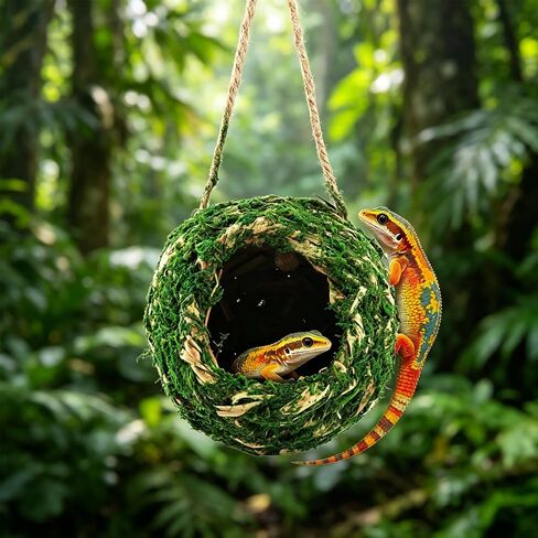 Mossy Caves Hideout, Crested Gecko Tank Accessories, Green Cave Hide Made with Natural Moss for Reptiles and Amphibians, Hide for Crested Gecko, Terrarium & Vivarium Decor in Kuwait