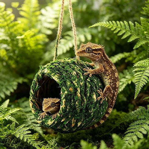 Mossy Caves Hideout, Crested Gecko Tank Accessories, Green Cave Hide Made with Natural Moss for Reptiles and Amphibians, Hide for Crested Gecko, Terrarium & Vivarium Decor in Kuwait