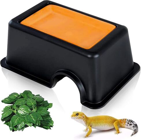 Hamiledyi Reptile Hide Box Gecko Hideout Cave with Sink Humidifier Lizards Hideaway Hut Flexible Leaves Pet Habitat Decor for Snakes Leopard Spiders Turtles Amphibians in Saudi Arabia