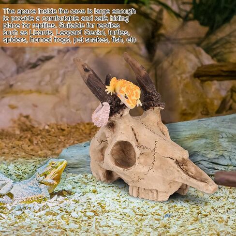 Mini Deer Skull Reptile Hide, Resin Tank Decor for Geckos, Snakes & Spiders in Kuwait
