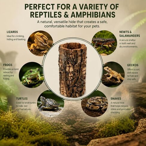 Natural Cork Bark Reptile Hideout Tube, 7.86 Inch Terrarium Log Decor in Kuwait