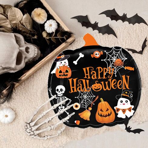 Halloween Party Supplies Kit Includes Pumpkin Shaped Disposable Plates, Napkins, Cups, Banner, Tablecloth for Halloween Birthday Baby Shower Decorations, Serves 24 in Kuwait