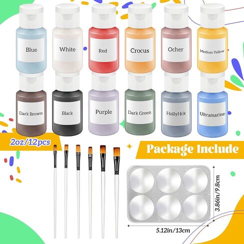 Dunzoom 12 Colors Ceramic Underglaze Set for Pottery, 2 oz Concentrated Underglaze Paint Kit with 6 Brushes & Paint Tray for Clay, Ceramic Painting, Glaze Decoration in Kuwait