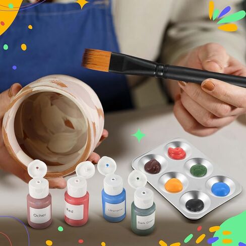 Dunzoom 12 Colors Ceramic Underglaze Set for Pottery, 2 oz Concentrated Underglaze Paint Kit with 6 Brushes & Paint Tray for Clay, Ceramic Painting, Glaze Decoration in Kuwait