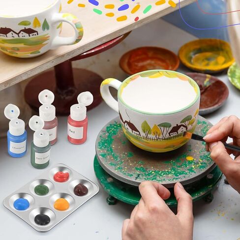 Dunzoom 12 Colors Ceramic Underglaze Set for Pottery, 2 oz Concentrated Underglaze Paint Kit with 6 Brushes & Paint Tray for Clay, Ceramic Painting, Glaze Decoration in Kuwait
