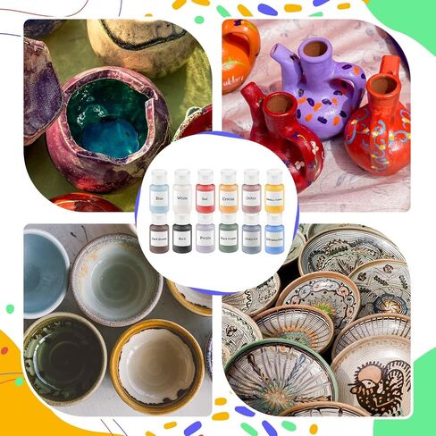 Dunzoom 12 Colors Ceramic Underglaze Set for Pottery, 2 oz Concentrated Underglaze Paint Kit with 6 Brushes & Paint Tray for Clay, Ceramic Painting, Glaze Decoration in Kuwait
