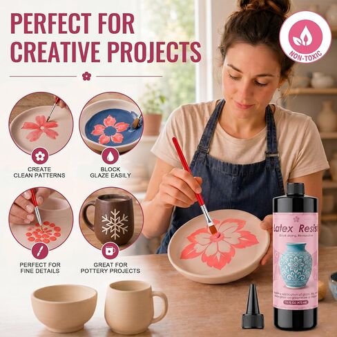 Ceramic Latex Resist Paint, Pink, 16 fl oz (473 mL) Pottery in Kuwait