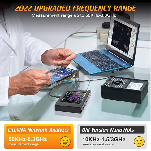 محلل شبكة ناقل NanoVNA 50 كيلو هرتز - 6.3 جيجا هرتز مطور، محلل هوائي Seesii 4 بوصة مع فتحة MicroSD، دعم تخزين البيانات، قياس معلمات S HF VHF UHF SWR مخطط سميث لتأخير المرحلة in Kuwait