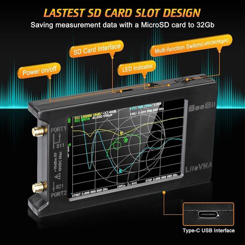 محلل شبكة ناقل NanoVNA 50 كيلو هرتز - 6.3 جيجا هرتز مطور، محلل هوائي Seesii 4 بوصة مع فتحة MicroSD، دعم تخزين البيانات، قياس معلمات S HF VHF UHF SWR مخطط سميث لتأخير المرحلة in Kuwait