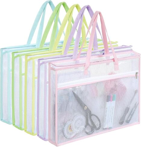 Qozary 5 Pcs Sew Project Bags for Quilting-A3 Sewing Craft Organizer Storage with Full-Zip & Handle, Needlepoint Project Bag for Embroidery, Knitting, Stitching, Cross Stitch and Crochet, Artworks in Kuwait
