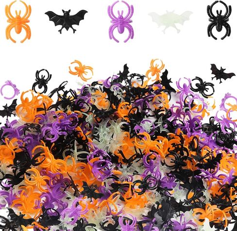 150pcs Halloween Spider Rings Bat Ring,Colorful Plastic Spider & Bat Finger Rings Trick or Treat Toy Gifts for Halloween Costume Accessories Party Decoration in Kuwait