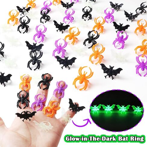 150pcs Halloween Spider Rings Bat Ring,Colorful Plastic Spider & Bat Finger Rings Trick or Treat Toy Gifts for Halloween Costume Accessories Party Decoration in Kuwait