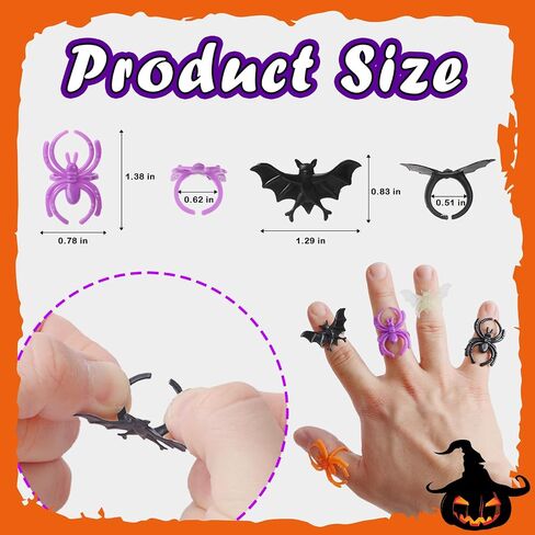150pcs Halloween Spider Rings Bat Ring,Colorful Plastic Spider & Bat Finger Rings Trick or Treat Toy Gifts for Halloween Costume Accessories Party Decoration in Kuwait