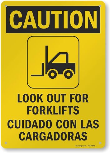 لافتة ذكية "تحذير: ابحث عن Forklifts"، ثنائية اللغة مع الرسوم، لافتة ألومنيوم، 14" x 10" in Kuwait