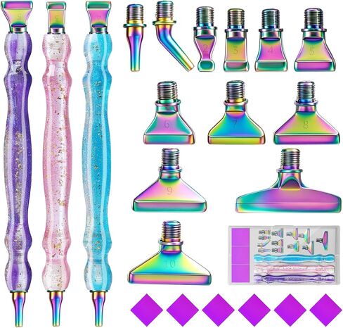 Tolcuez Diamond Art Pens, 21Pcs Diamond Painting Pen Kit, Dimond Painting Accessories Tools with Stainless Steel & Colored Threaded Metal Tips, Ergonomic Design Gem Art Kits for DIY Art Supplies in Kuwait
