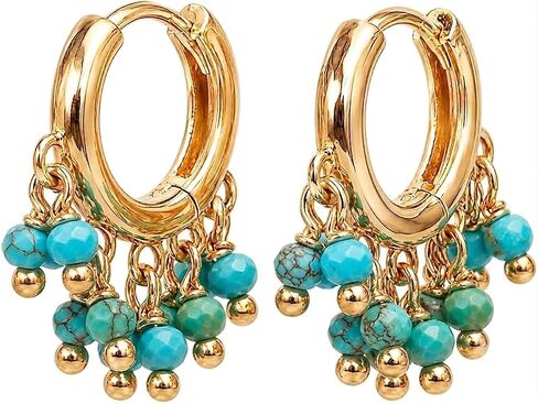 Gempires الطبيعية الأحمر العقيق الخرز هوب القرط العقيق للنساء مجوهرات مطلية بالذهب اليدوية، هدية لها (العقيق الأحمر) in Kuwait