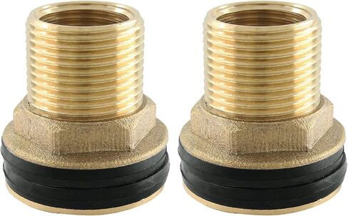 2 Pcs Brass Bulkhead Fitting, 1/2" Female 3/4" Male Water Tank Connector with 2 Rubber Ring for Rain Barrels, Aquariums in Kuwait