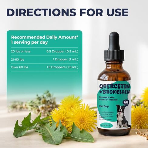 Quercetin with Bromelain for Dogs, Allergy & Seasonal Itch Relief Drops in Kuwait